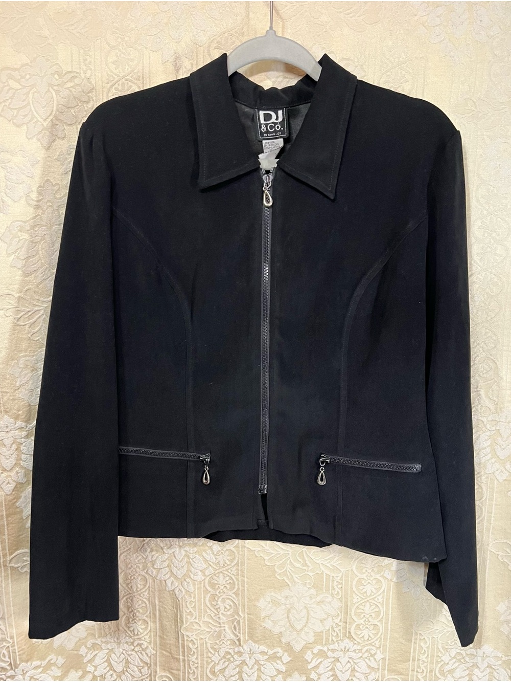 DJ & Co Black Faux Suede Feel Jacket Size 10 Y2K Zip Front